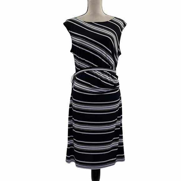 GLAMOUR Black White Striped Mini Wrap Dress 14 - Picture 1 of 14